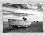 Wrecked Ship Greyscale Printed Wall Tapestry Home Decor