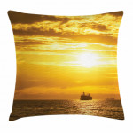 Ship On Ocean Sunrise View Printed Cushion Cover