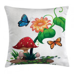 Flowering Plant Butterfly Art Printed Cushion Cover