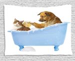 Dog Cat Bathtub Animal Printed Wall Tapestry Home Decor