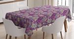 Flowers And Mehndi Purple Printed Tablecloth Home Decor