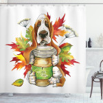 Dog Coffee Autumn Leaf Shower Curtain
