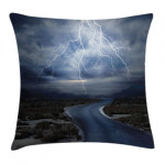 Thunderstorm Over Road Art Printed Cushion Cover