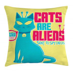 Cats Are Aliens Cartoon Art Pattern Printed Cushion Cover