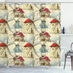Sketchy Wind Mill And Clouds Shower Curtain Shower Curtain