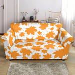 White Theme Orange Maple Leaf Pattern Sofa Cover