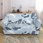 Blue Background Mermaid Dolphin Pattern Sofa Cover
