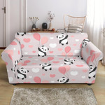 Grey Theme Cute Panda Ballon Heart Pattern Sofa Cover Adorable Design