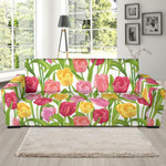 Field Of Pink Red Yellow Tulip Design Sofa Cover