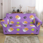 Purple Theme Pomeranian In Cup Pattern Sofa Cover