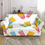 White Theme Colorful French Fries Pattern Sofa Cover