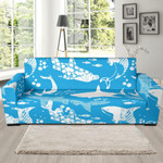 Deep Sky Blue And White Shark Design Sofa Cover