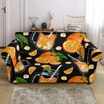Black Theme Orange Ice Orance Juice Pattern Sofa Cover