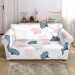 White Theme Black Gray Cream Coral Ginkgo Leaves Pattern Sofa Cover