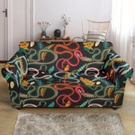 Black Theme Colorful Snake Plant Pattern Sofa Cover