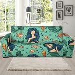 Mermaid Sea Shell On Turquoise Design Sofa Cover