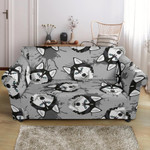 Happy Siberian Husky Face Pattern Sofa Cover