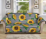 Horizontal Stripe Sunflowers Ribbon Sofa Couch Protector Cover