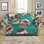 Unique Suger Skull Pattern Green Background Sofa Couch Protector Cover