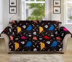 Colorful Crow Skeleton On Black Design Sofa Couch Protector Cover