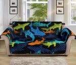 Colorful Shark On Dark Blue Sofa Couch Protector Cover