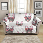 White Version French Bulldog Heart Sunglass Pattern Sofa Couch Protector Cover