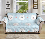 Blue Theme Cute White Pomeranian Sofa Couch Protector Cover