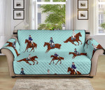 Blue Theme Horses Running Horses Rider Pattern Sofa Couch Protector Cover