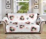 Adorable Pugs And Pink Heart Sofa Couch Protector Cover