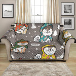 Grey Theme Cute Siberian Husky Raincoat Pattern Sofa Couch Protector Cover