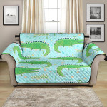 Curious Face Crocodile Pattern Blue Background Sofa Couch Protector Cover