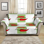 Cute Red Chili Pattern Green And White Background Sofa Couch Protector Cover