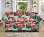 Light Blue Beautiful Flamingo Tropical Palm Leaves Hibiscus Sofa Couch Protector Cover