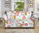 White Background Maneki Neko Lucky Cat Fan Sakura Sofa Couch Protector Cover
