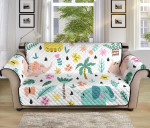 Colorful Theme Cute Elephants Palm Tree Flower Butterfly Sofa Couch Protector Cover
