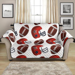 White Theme American Football Ball Red Helmet Pattern Sofa Couch Protector Cover