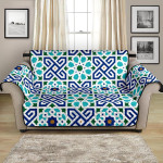 Frame Blue Theme Arabic Morocco Pattern Sofa Couch Protector Cover