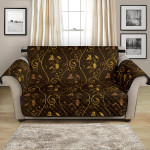 Gold Grape Branch On Brown Background Sofa Couch Protector Cover