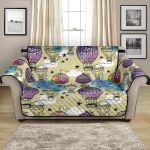 Khaki Theme Hot Air Balloon Watercolor Pattern Sofa Couch Protector Cover