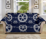 Dark Blue Theme Nautical Steering Wheel Design Sofa Couch Protector Cover