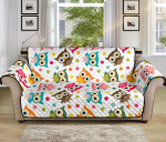 White Theme Colorful Owl Pattern Sofa Couch Protector Cover