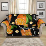 Black Theme Orange Ice Orange Juice Pattern Sofa Couch Protector Cover