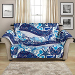 Navy Whale Starfish Under Deep Ocean Pattern Sofa Couch Protector Cover
