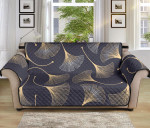Dark Blue Theme Gold Ginkgo Leaves Sofa Couch Protector Cover