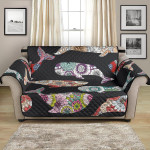 Black Background Whale Flower Tribal Pattern Sofa Couch Protector Cover