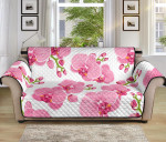 White Theme Pink Orchid Pattern Sofa Couch Protector Cover