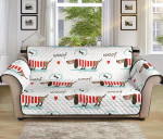 White Theme Cute Dachshund Bone Pattern Sofa Couch Protector Cover
