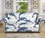 White Theme Dolphins Pattern Dotted Sofa Couch Protector Cover