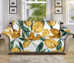 White Theme Yellow Tulips Pattern Sofa Couch Protector Cover