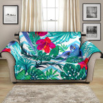 Brilliant Blue Parrot Hibiscus Pattern Sofa Couch Protector Cover